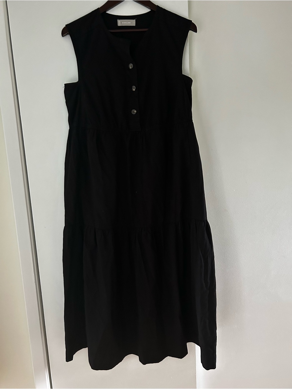 Everlane Poplin Sleeveless Tiered Button Dress